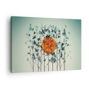 Quadro su tela - Stampe su Tela - Sole arancione tra i rami di bambù - 70x50cm - Sole giapponese - Decorazione murale moderna per soggiorno e camera da letto ARTTOR