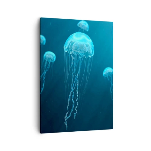 Quadro su tela - Stampe su Tela - Meduse che galleggiano nelle profondità dell'oceano nei toni del blu - 50x70cm - La danza oceanica - Decorazione murale moderna per soggiorno e camera da letto ARTTOR