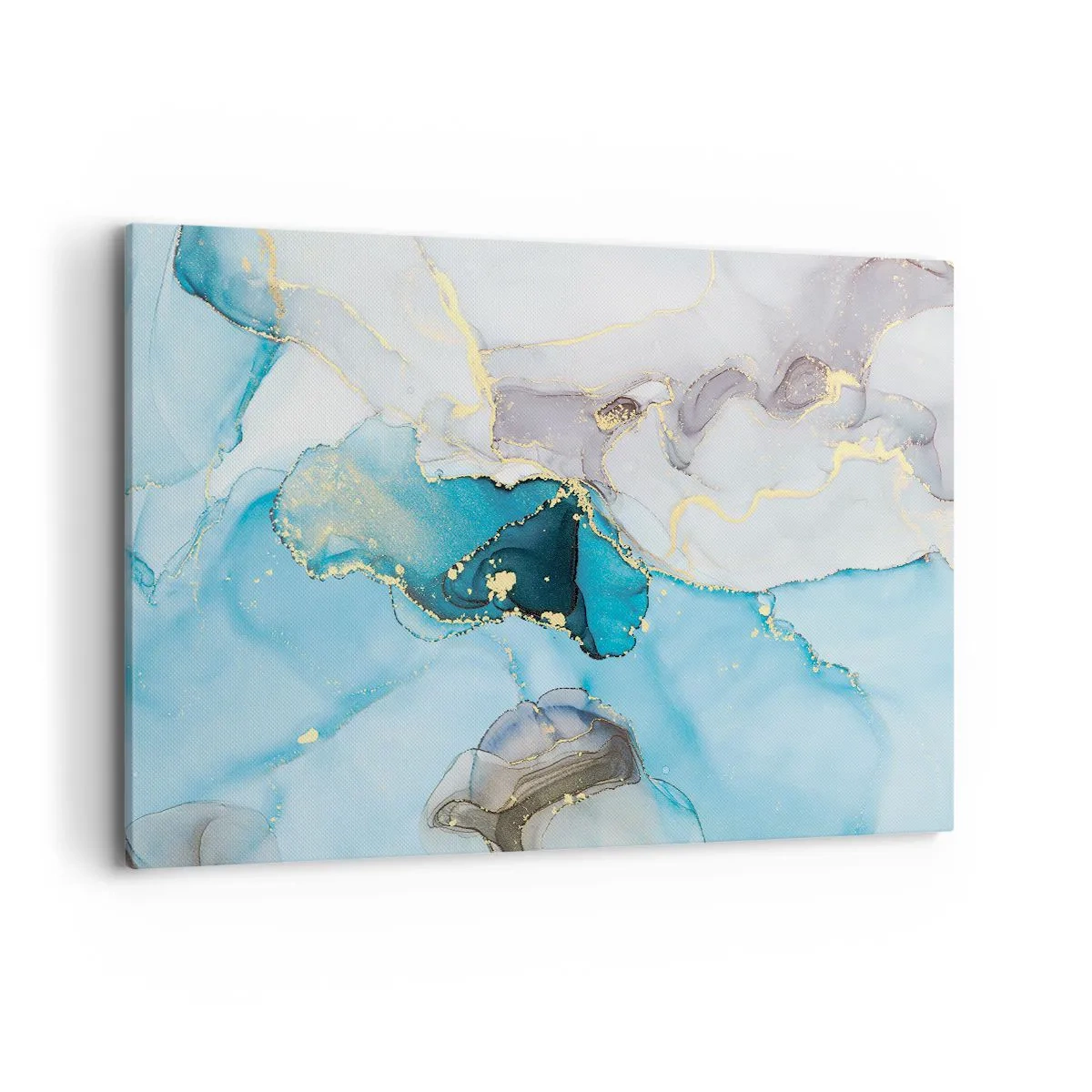 Quadro su tela - Stampe su Tela - Astrazione nei toni del blu e dell'oro con linee sottili - 120x80cm - Studio di incontro tra grigio e turchese - Decorazione murale moderna per soggiorno e camera da letto ARTTOR