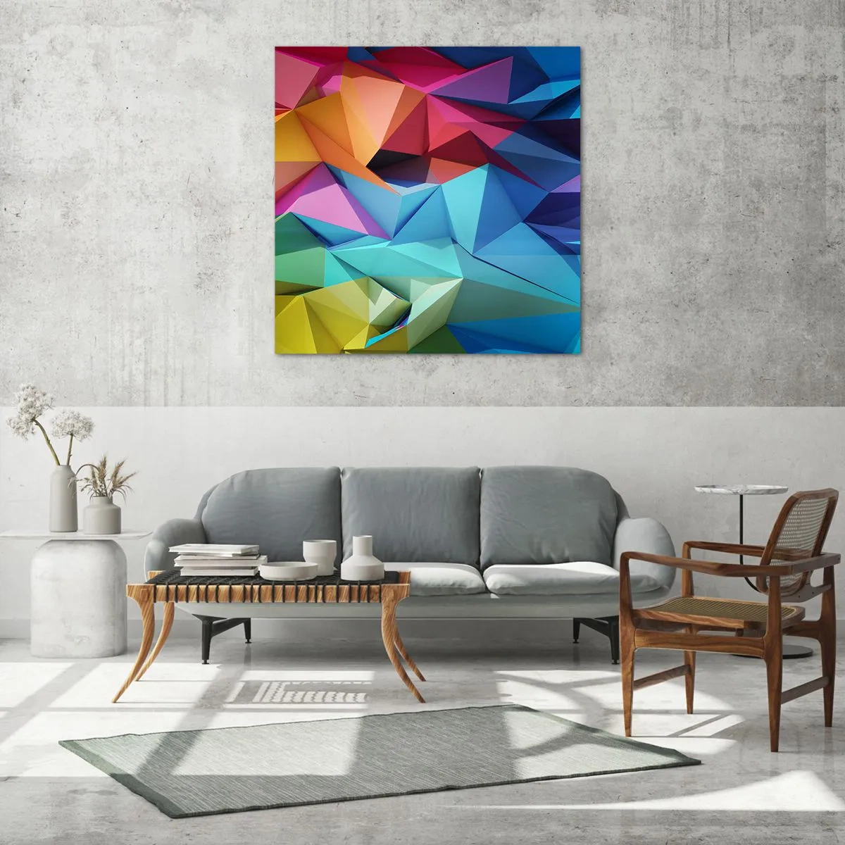 Quadro su vetro - Origami arcobaleno - 30x30 cm