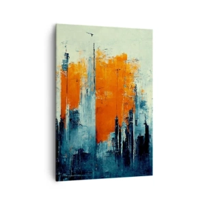 Quadro su tela - Stampe su Tela - Paesaggio urbano astratto nei toni dell'arancione e del blu - 70x100cm - Paesaggio moderno - Decorazione murale moderna per soggiorno e camera da letto ARTTOR
