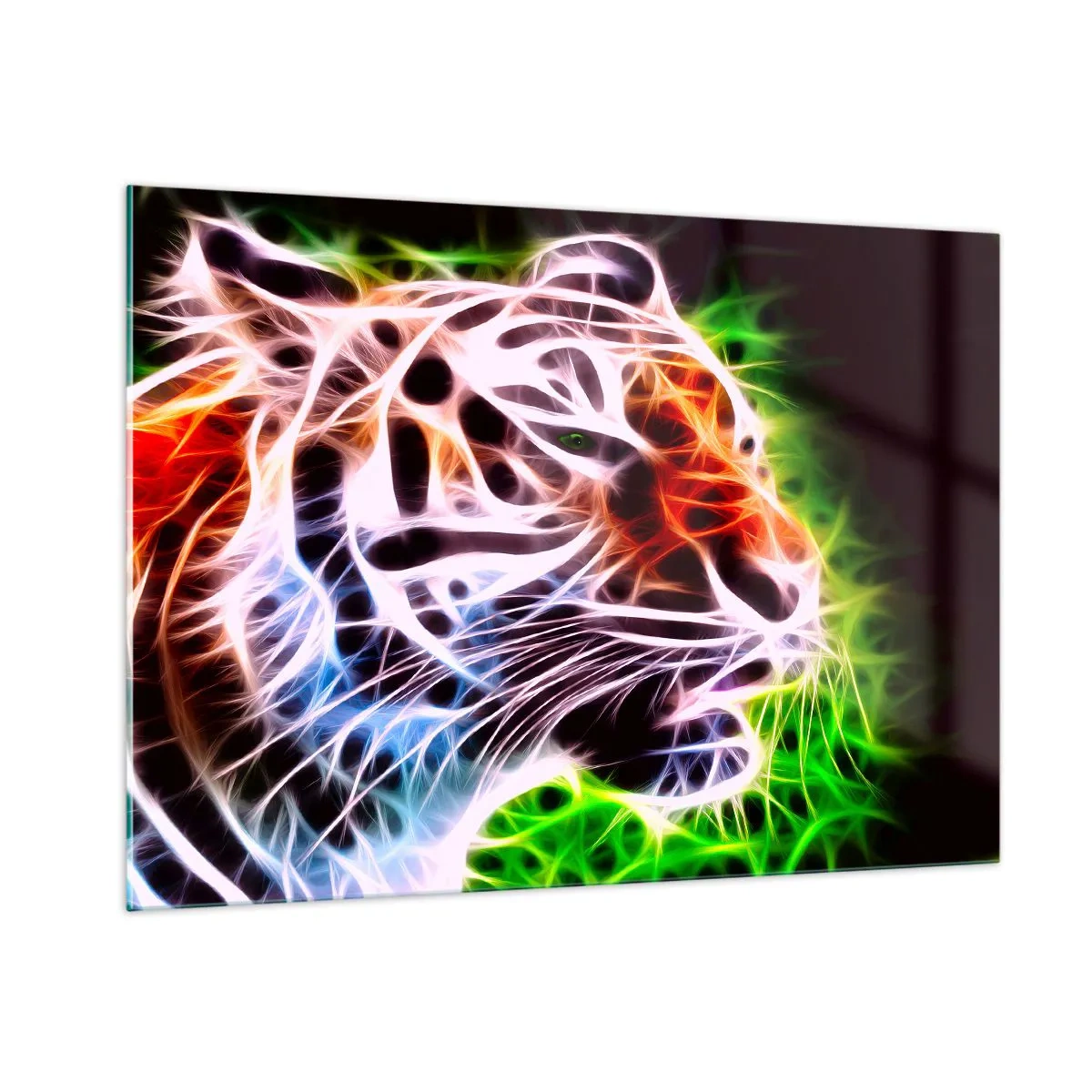 Quadro su vetro - Una tigre dai colori neon e luminosi - 100x70cm - Aura minacciosa - Decorazione murale moderna per soggiorno e camera da letto ARTTOR