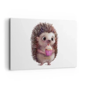 Quadro su tela - Stampe su Tela - Un simpatico riccio con un cupcake - 120x80cm - Festa ogni giorno - Decorazione murale moderna per soggiorno e camera da letto ARTTOR