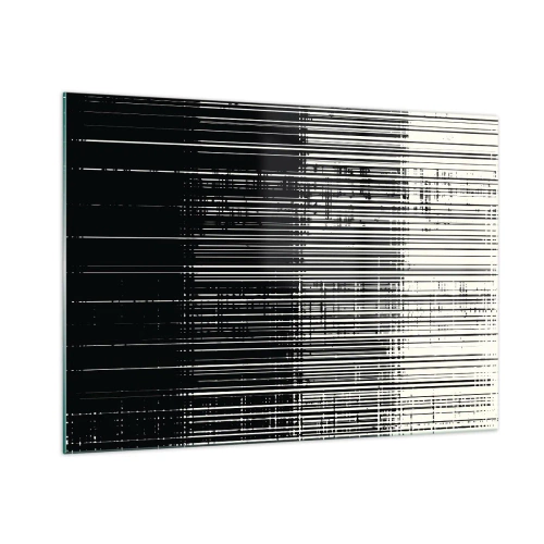 Quadro su vetro - Astrazione in bianco e nero con linee orizzontali che creano un gradiente - 100x70cm - Onde e vibrazioni - Decorazione murale moderna per soggiorno e camera da letto ARTTOR