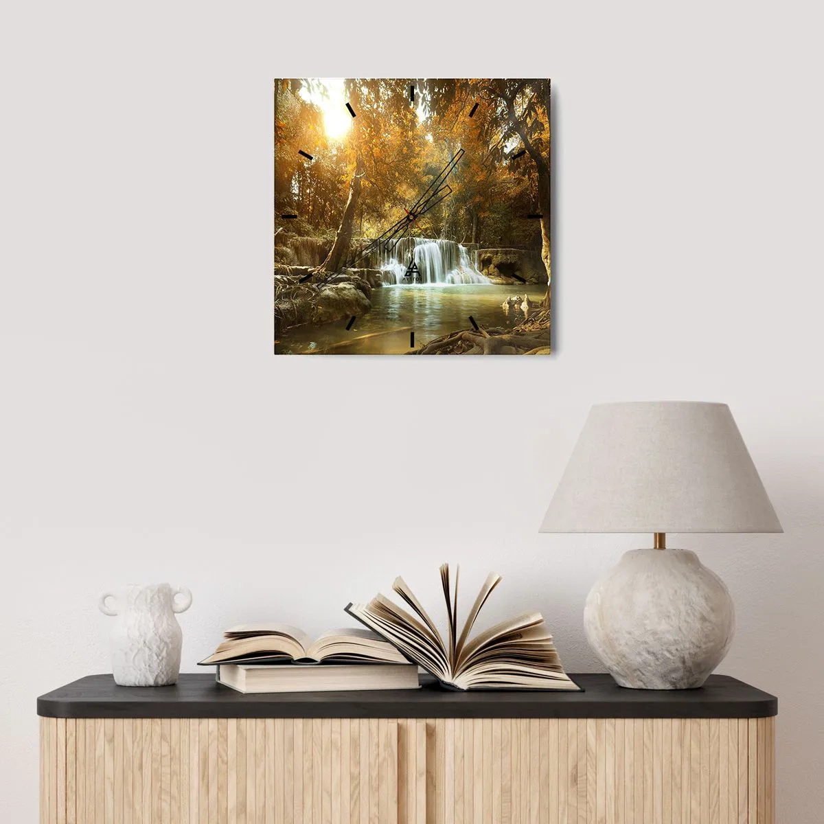 Orologio da parete - Orologio in Vetro - Cascata nel parco - 30x30 cm
