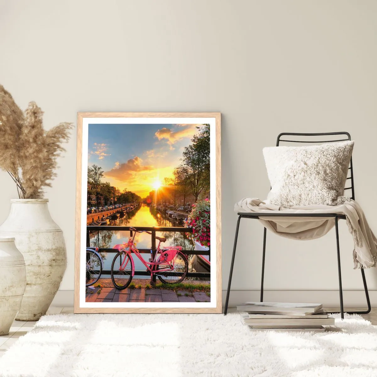 Poster in cornice rovere chiaro - Mattino di primavera ad Amsterdam - 50x70 cm