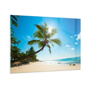 Quadro su vetro - Spiaggia tropicale con palme e cielo azzurro - 100x70cm - Non farlo vedere a nessuno - Decorazione murale moderna per soggiorno e camera da letto ARTTOR