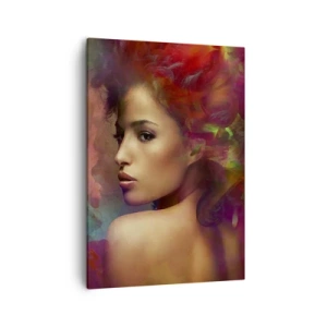 Quadro su tela - Stampe su Tela - Una donna con riflessi colorati che creano uno sfondo astratto - 50x70cm - Più bella dell'arcobaleno, delicata come la nebbia - Decorazione murale moderna per soggiorno e camera da letto ARTTOR