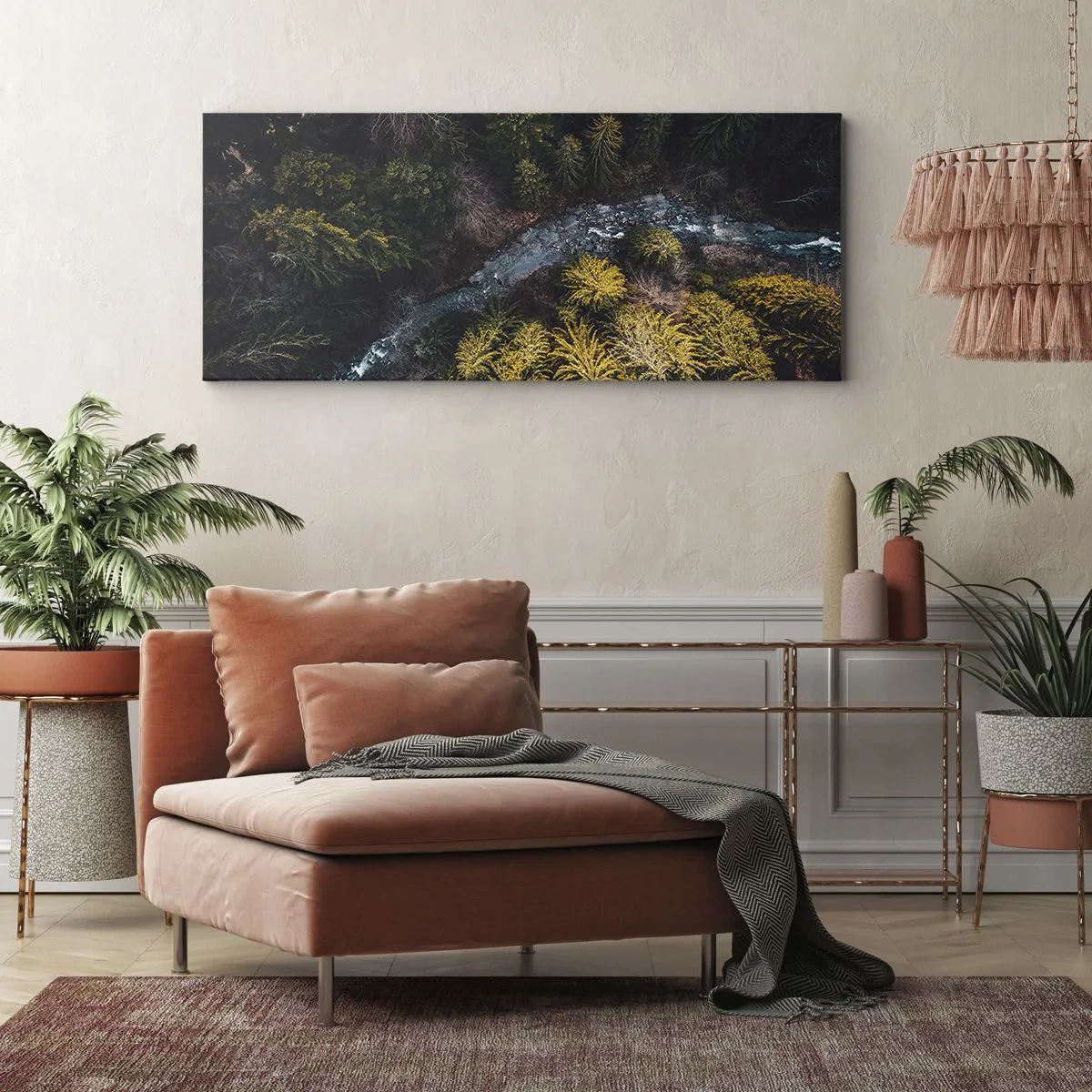 Quadro su tela - Stampe su Tela - Una vista dall'alto di una foresta con un fiume tortuoso - 120x50cm - Sempre più veloce - Decorazione murale moderna per soggiorno e camera da letto ARTTOR