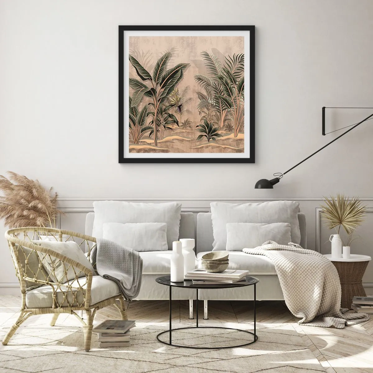 Poster in cornice nera - Incisione in stile coloniale - 30x30 cm