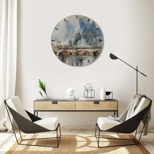 Orologio da parete - Orologio in Vetro - Ponte di Londra e skyline in stile acquerello - 30x30cm - Londra in tutta la sua bellezza - Decorazione murale moderna per soggiorno, cucina e camera da letto ARTTOR