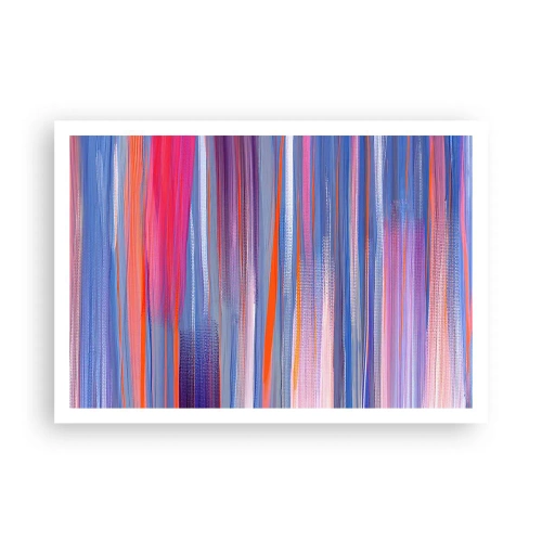 Poster - Linee verticali astratte nelle tonalità del blu e del rosa - 100x70cm - Ascensione arcobaleno - Decorazione murale moderna per soggiorno e camera da letto ARTTOR