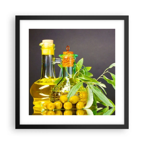 Poster in cornice nera - Natura morta con olive e olio - 40x40 cm