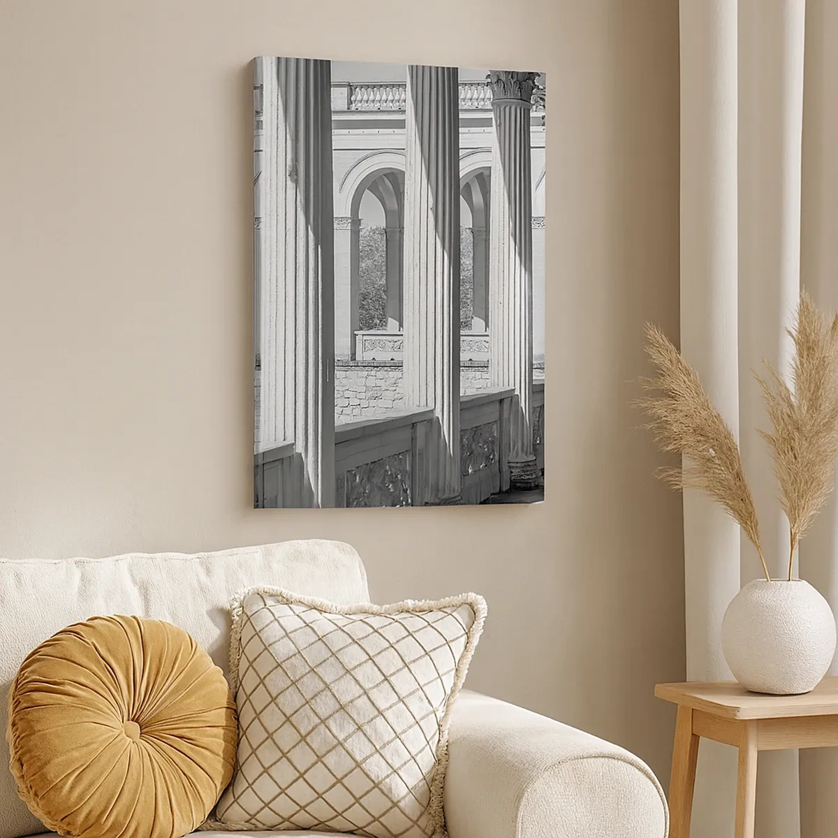 Quadro su tela - Stampe su Tela - Colonnato in stile classico in bianco e nero - 50x70cm - Portico soleggiato - Decorazione murale moderna per soggiorno e camera da letto ARTTOR