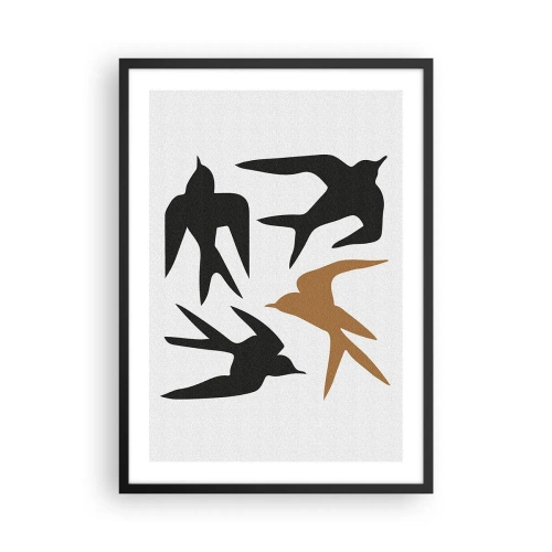 Poster in cornice nera - Sagome stilizzate di rondini su sfondo chiaro - 50x70cm - Giochi di rondini - Decorazione murale moderna per soggiorno e camera da letto ARTTOR