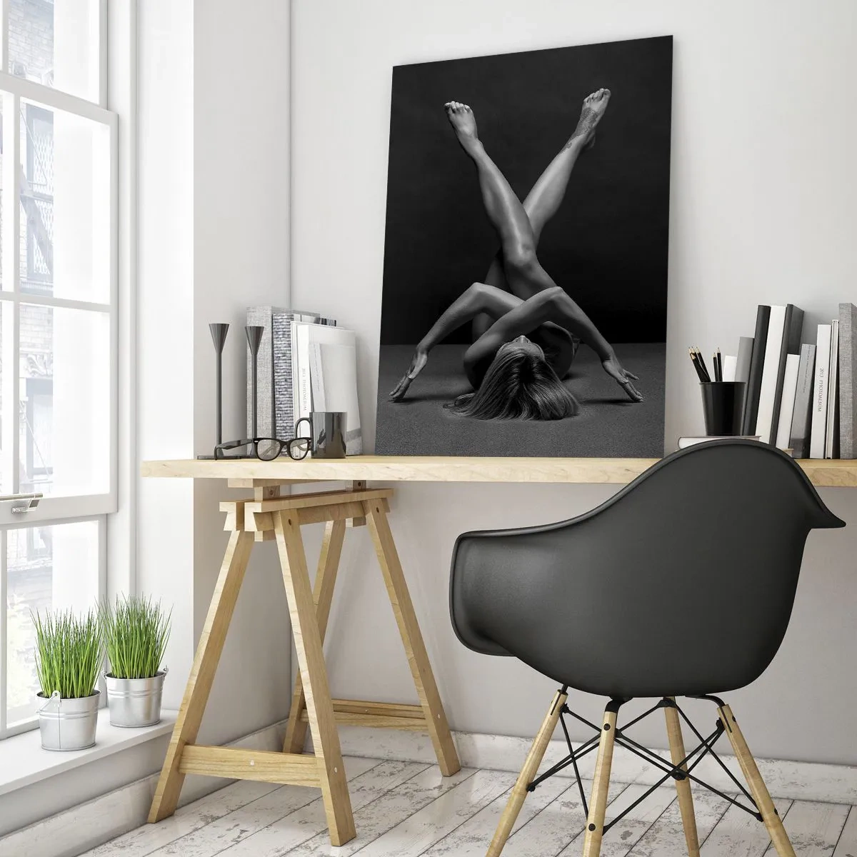 Quadro su vetro - Un'interpretazione artistica di una donna in bianco e nero - 80x120cm - Geometria del nudo - Decorazione murale moderna per soggiorno e camera da letto ARTTOR