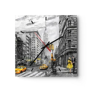 Orologio da parete - Orologio in Vetro - Strada di New York con accenti gialli - 30x30cm - Racconto di New York - Decorazione murale moderna per soggiorno e camera da letto ARTTOR