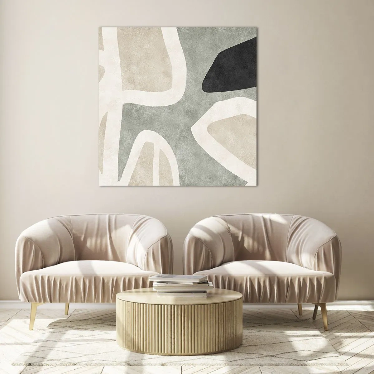 Quadro su vetro - Composizione con motivi in nero - 40x40 cm