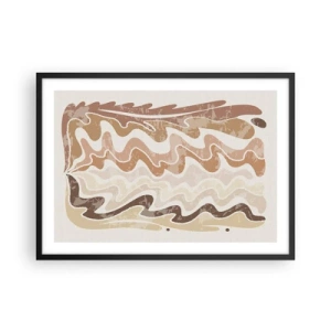 Poster in cornice nera - Linee astratte ondulate in tonalità beige - 70x50cm - Buona energia - buone emozioni - Decorazione murale moderna per soggiorno e camera da letto ARTTOR