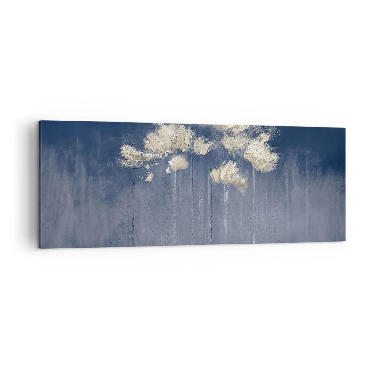 Quadro su tela - Stampe su Tela - Delicati fiori su sfondo blu - 140x50cm - Come petali al vento - Decorazione murale moderna per soggiorno e camera da letto ARTTOR