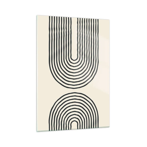 Quadro su vetro - Un dipinto astratto in bianco e nero raffigurante linee ad arco. - 50x70cm - Tra un attimo... - Decorazione murale moderna per soggiorno e camera da letto ARTTOR