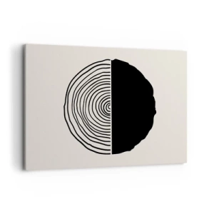 Quadro su tela - Stampe su Tela - Un motivo astratto in bianco e nero ispirato a una sezione trasversale di legno con una divisione geometrica. - 100x70cm - A metà - Decorazione murale moderna per soggiorno e camera da letto ARTTOR