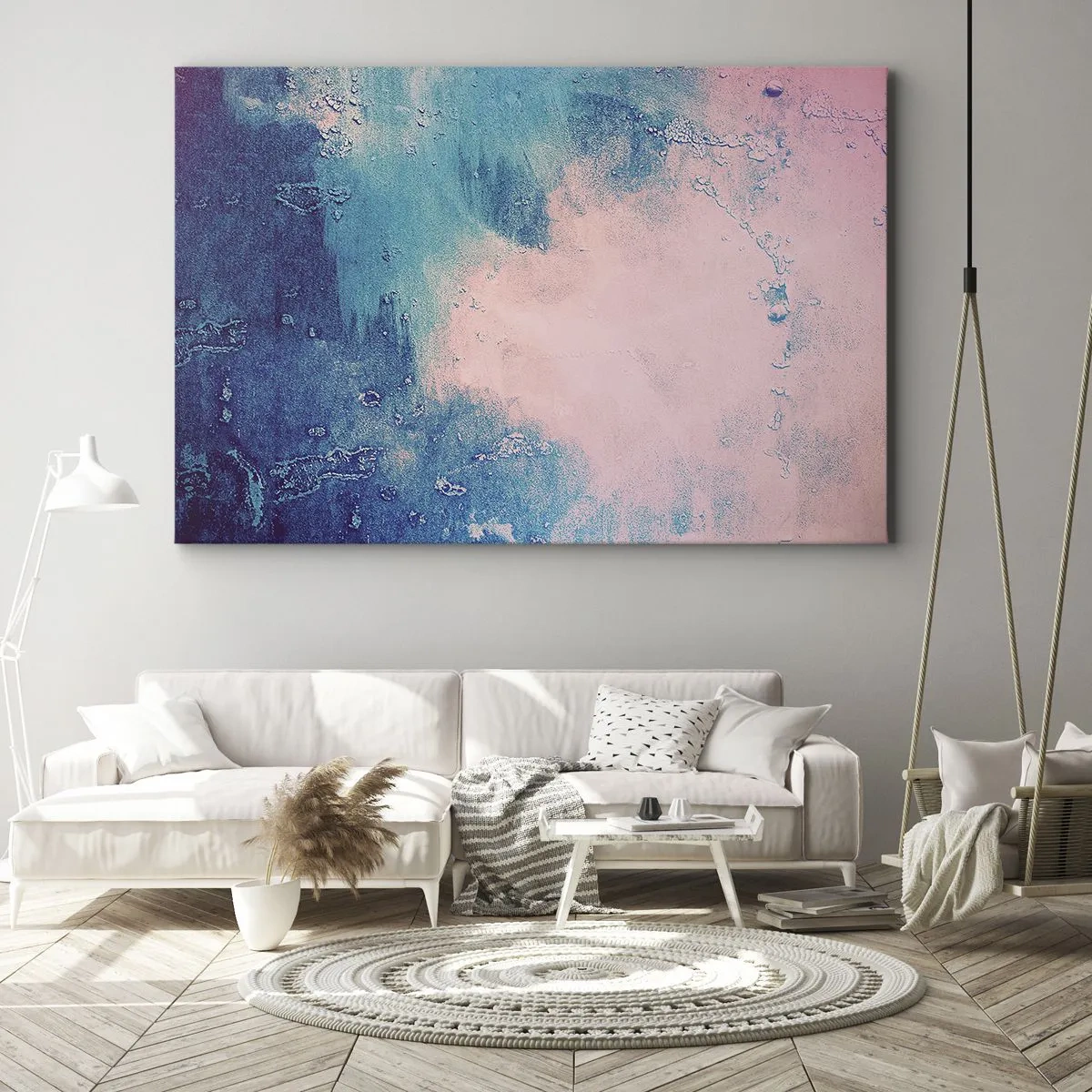 Quadro su tela - Stampe su Tela - Texture astratta nei toni del rosa e del blu - 120x80cm - Abbracci nel blu - Decorazione murale moderna per soggiorno e camera da letto ARTTOR