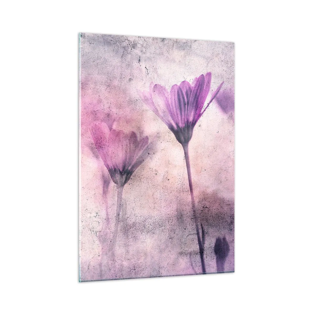 Quadro su vetro - Delicati fiori nelle tonalità pastello del viola - 50x70cm - Il sogno dei fiori - Decorazione murale moderna per soggiorno e camera da letto ARTTOR