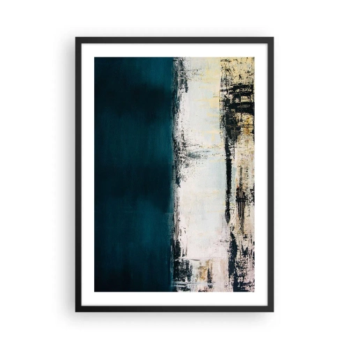 Poster in cornice nera - Composizione astratta nei toni del blu navy e del beige - 50x70cm - Composizione orizzontale - Decorazione murale moderna per soggiorno e camera da letto ARTTOR