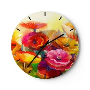 Orologio da parete - Orologio in Vetro - Fiori astratti colorati su uno sfondo chiaro - 30x30cm - Non solo rossi - Decorazione murale moderna per soggiorno, cucina e camera da letto ARTTOR