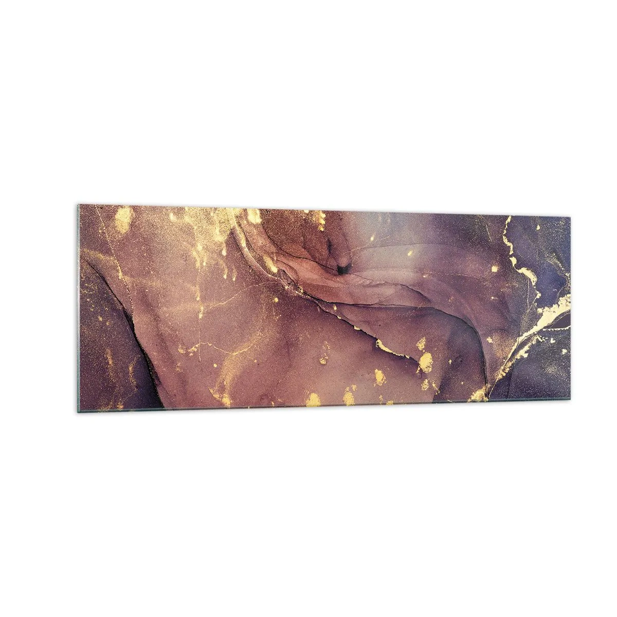 Quadro su vetro - Composizione astratta con sfumature di oro e viola - 140x50cm - Materia e spirito - Decorazione murale moderna per soggiorno e camera da letto ARTTOR