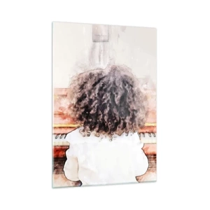 Quadro su vetro - Un bambino con i capelli ricci che suona il pianoforte - 50x70cm - Nel nuovo mondo - Decorazione murale moderna per soggiorno e camera da letto ARTTOR