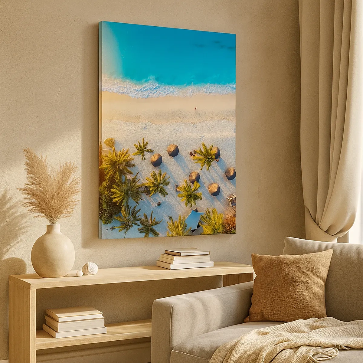 Quadro su tela - Stampe su Tela - Vista di una spiaggia tropicale con palme e mare turchese - 50x70cm - Benvenuti in paradiso - Decorazione murale moderna per soggiorno e camera da letto ARTTOR
