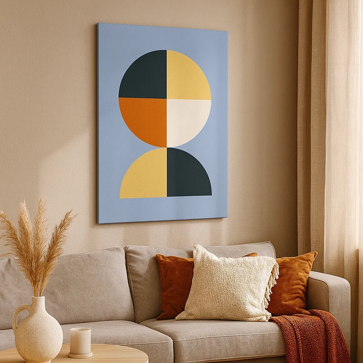 Quadro su tela - Stampe su Tela - Cerchi geometrici su sfondo blu - 50x70cm - Guarda e conta - Decorazione murale moderna per soggiorno e camera da letto ARTTOR