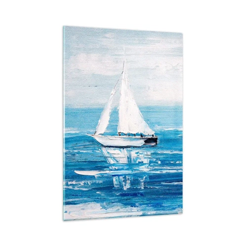 Quadro su vetro - Yacht sul mare blu in stile artistico - 80x120cm - Con un amico al fianco - Decorazione murale moderna per soggiorno e camera da letto ARTTOR