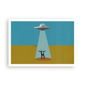 Poster - Un uomo alla luce di un UFO sullo sfondo di un paesaggio colorato - 100x70cm - Incontro ravvicinato - Decorazione murale moderna per soggiorno e camera da letto ARTTOR