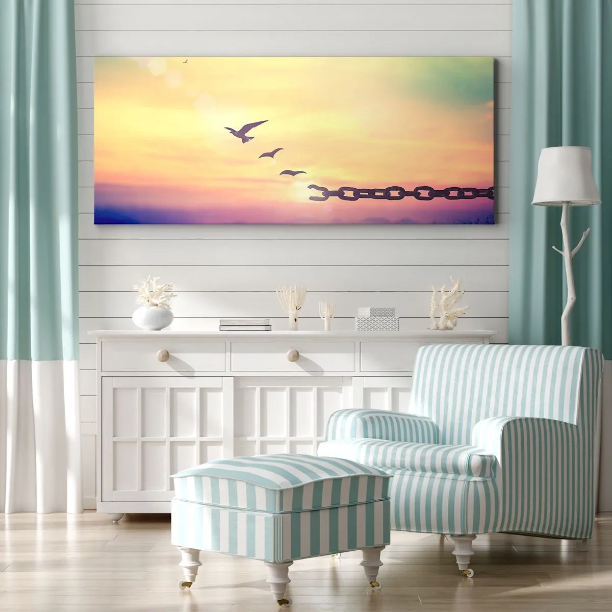 Quadro su tela - Stampe su Tela - Simbolo di libertà con uccelli e una catena spezzata - 140x50cm - La vittoria della libertà - Decorazione murale moderna per soggiorno e camera da letto ARTTOR