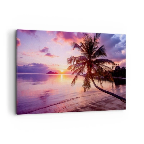 Quadro su tela - Stampe su Tela - Spiaggia tropicale con palme al tramonto - 120x80cm - Beatitudine a perdita d'occhio - Decorazione murale moderna per soggiorno e camera da letto ARTTOR