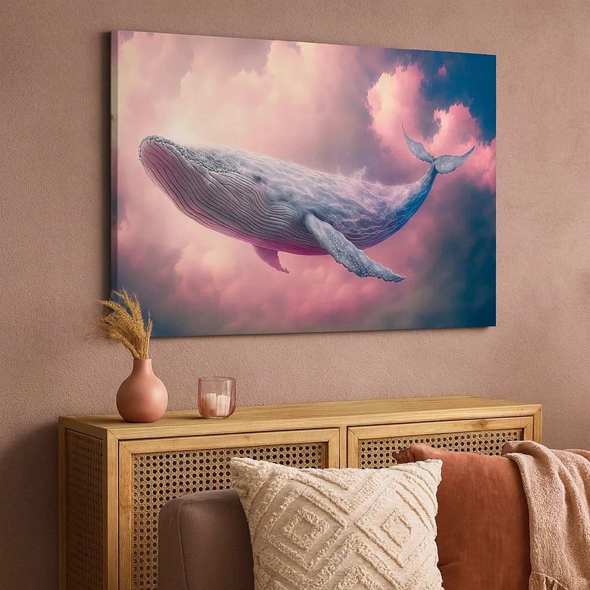 Quadro su tela - Stampe su Tela - Una balena che galleggia tra le nuvole al tramonto - 70x50cm - Strofinati gli occhi - Decorazione murale moderna per soggiorno e camera da letto ARTTOR