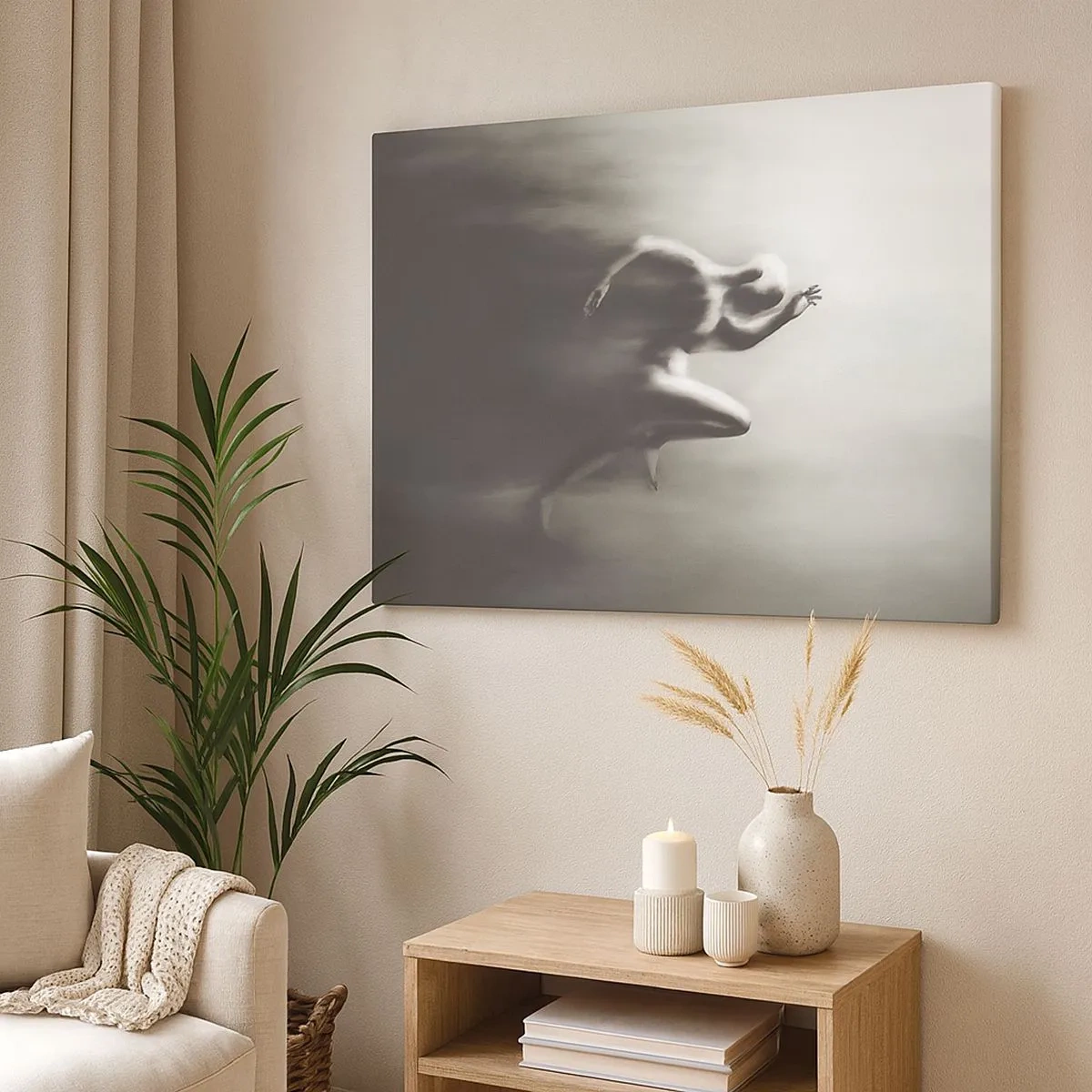 Quadro su tela - Stampe su Tela - Una silhouette in bianco e nero di una figura in corsa, realizzata in uno stile dinamico e surreale. - 70x50cm - Inarrestabile - Decorazione murale moderna per soggiorno e camera da letto ARTTOR