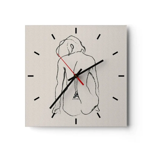 Orologio da parete - Orologio in Vetro - Uno schizzo sottile della silhouette di una ragazza vista da dietro - 30x30cm - Nudo di ragazza - Decorazione murale moderna per soggiorno e camera da letto ARTTOR