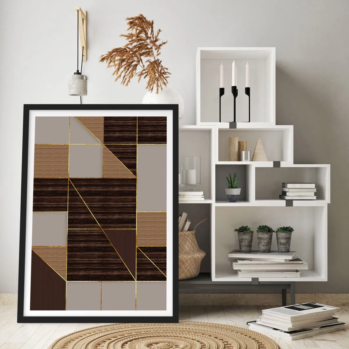 Poster in cornice nera - Mosaico di marrone e oro - 40x50 cm