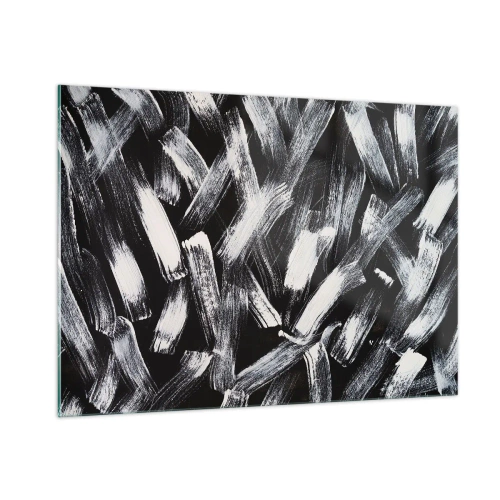 Quadro su vetro - Astrazione in bianco e nero di pennellate su uno sfondo scuro - 100x70cm - Astrazione in spirito industriale - Decorazione murale moderna per soggiorno e camera da letto ARTTOR