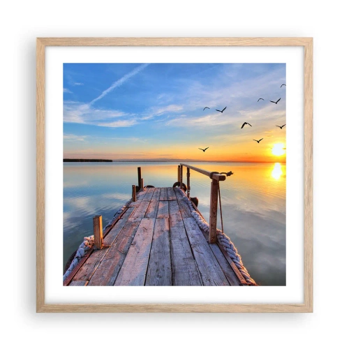 Poster in cornice rovere chiaro - Camminando verso il sole - 50x50 cm