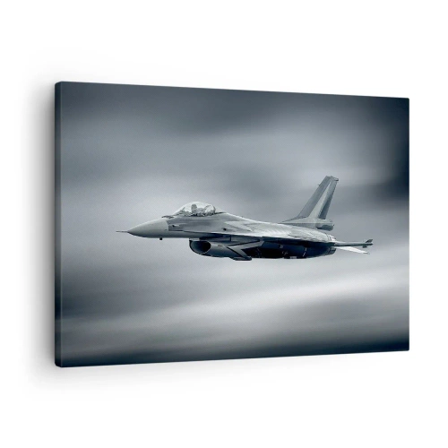 Quadro su tela - Stampe su Tela - Un aereo da caccia in volo contro un cielo nuvoloso - 70x50cm - Lanci la sfida? - Decorazione murale moderna per soggiorno e camera da letto ARTTOR