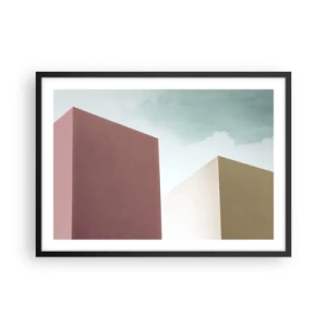 Poster in cornice nera - Architettura minimalista con blocchi pastello e cielo - 70x50cm - Geometria di un'estate assolata - Decorazione murale moderna per soggiorno e camera da letto ARTTOR