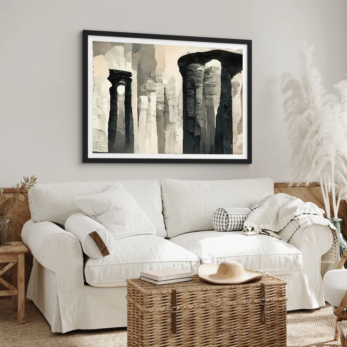 Poster in cornice nera - Colonne storiche in un ambiente monocromatico suggestivo - 100x70cm - La maestà dell'antichità - Decorazione murale moderna per soggiorno e camera da letto ARTTOR