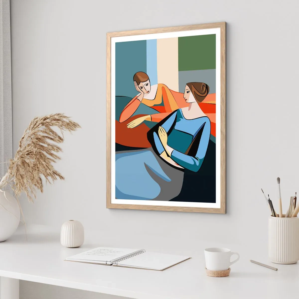 Poster in cornice rovere chiaro - Il momento delle confidenze - 61x91 cm