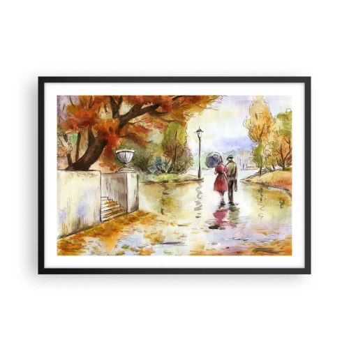 Poster in cornice nera - Una passeggiata nel parco autunnale con l'ombrello - 70x50cm - Autunno romantico nel parco - Decorazione murale moderna per soggiorno e camera da letto ARTTOR