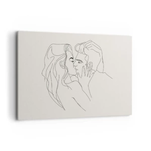Quadro su tela - Stampe su Tela - Un'illustrazione minimalista di una coppia in un abbraccio amorevole - 100x70cm - Intrecciati dal sentimento - Decorazione murale moderna per soggiorno e camera da letto ARTTOR